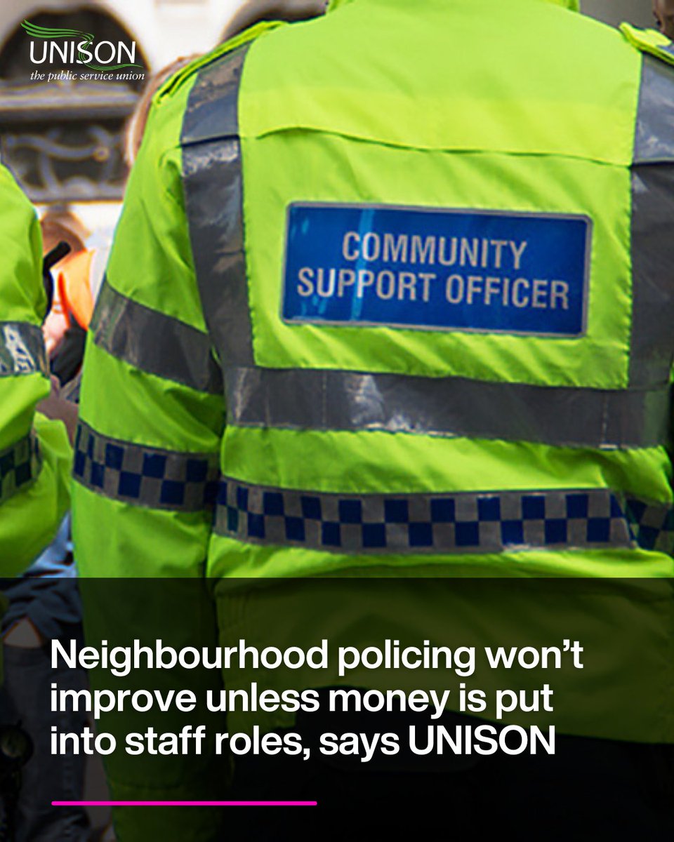 Neighbourhood policing won’t improve unless money is put into staff roles, says UNISON.

“Extra cash is welcome and sorely needed. But forces must do everything possible to use this money to properly fund all police staff roles.” UNISON's Ben Priestley
unison.org.uk/news/2025/01/n…