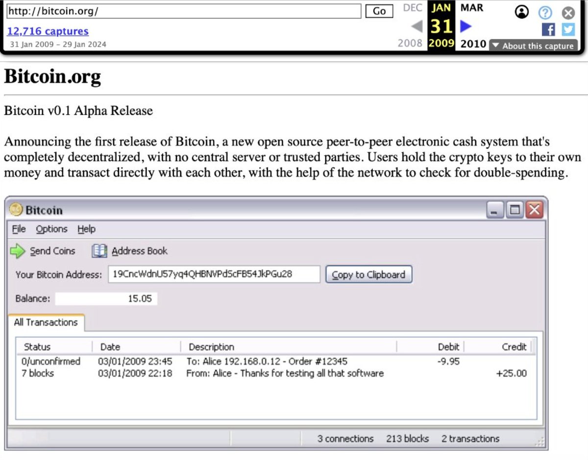 ✨ What the 1st #Bitcoin website looked like when the price was $0, exactly  16 years ago