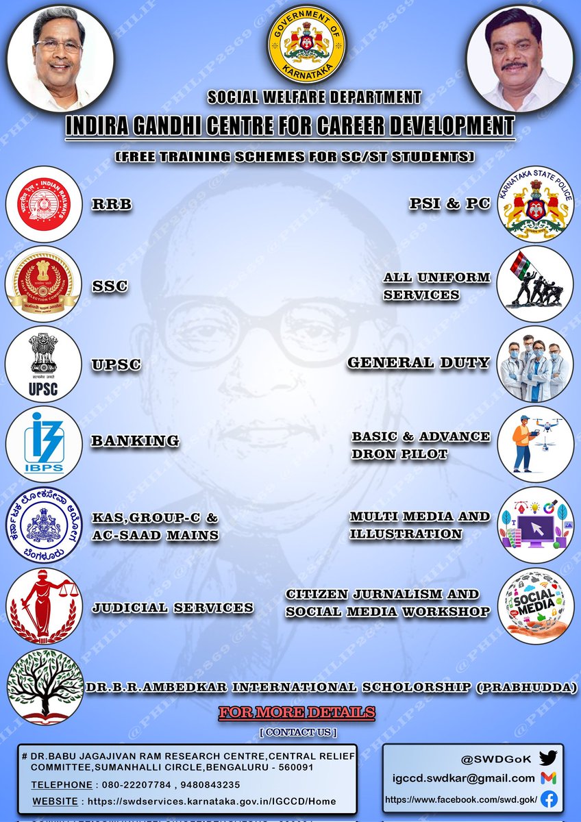 kj_yamuna's tweet image. Attention SC/ST students! 

The Indira Gandhi Centre for Career Development is offering FREE training schemes for various competitive exams (RRB, PSI/PC, Banking, KAS, and more!). Check out the image for details and contact info.

 #FreeTraining #SCSTStudents
#CareerDevelopment