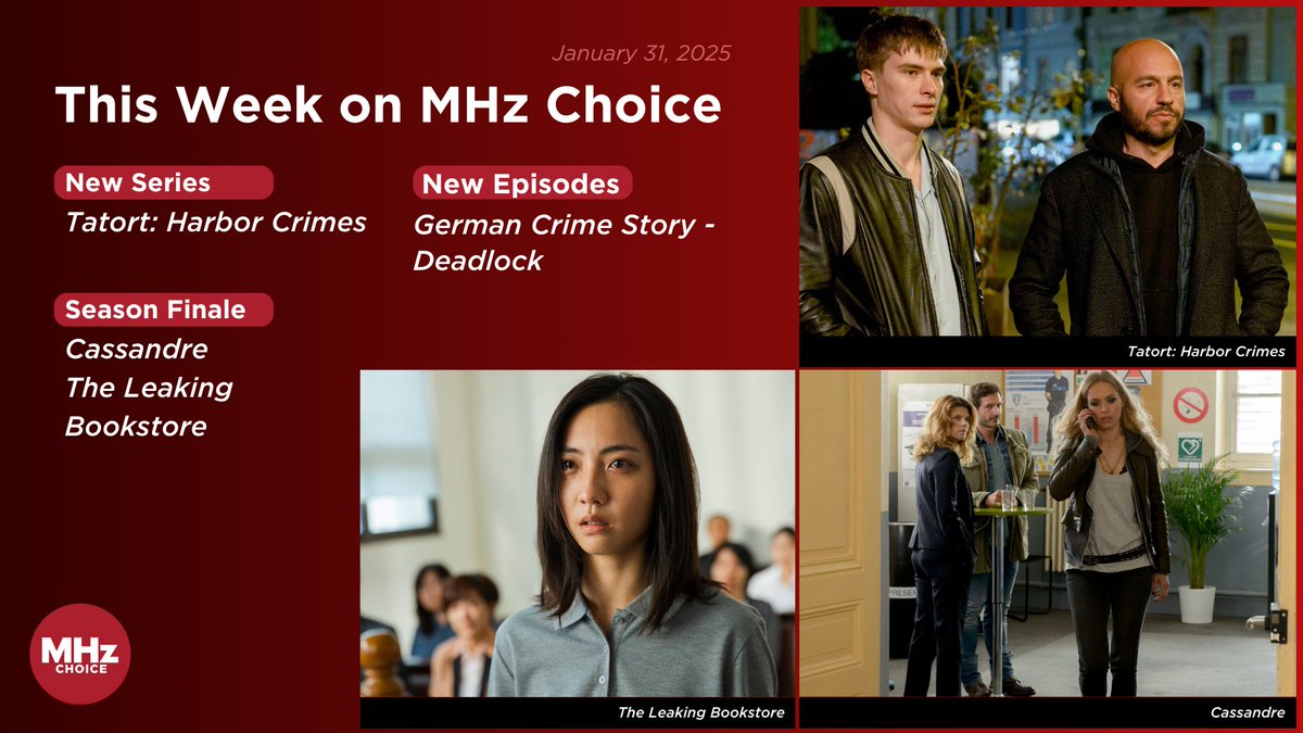 MHzChoice's tweet image. This week on MHz Choice: A new series from your favorite German franchise, TATORT: HARBOR CRIMES. And don't forget - new episodes of TATORT every week on MHz Choice! 👀 Plus, don't miss season finales for CASSANDRE and THE LEAKING BOOKSTORE and new episodes of GERMAN CRIME STORY…