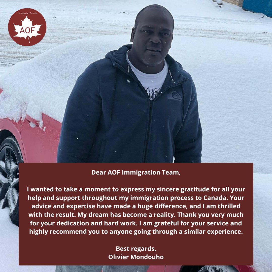 AofCanada's tweet photo. Congratulations to Mr. Mondouho, who is now well settled in Canada after completing the sponsorship process. We wish him all the happiness in his new country and great success in his future endeavors !

Need help sponsoring a family member? Contact us👉 https://t.co/HQjDKOS4ZQ https://t.co/QtBU93ONOU