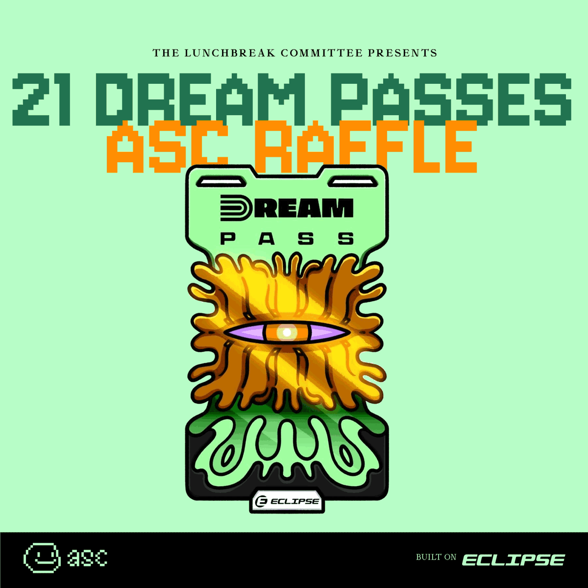 asclubnft's tweet photo. The Lunchbreak Committee presents:

21 Turbo Dream Passes Raffle for ASC Holders
Ends in 24 hours! Raffle in the ASC discord

Built on @EclipseFND https://t.co/JJCxFwasC1