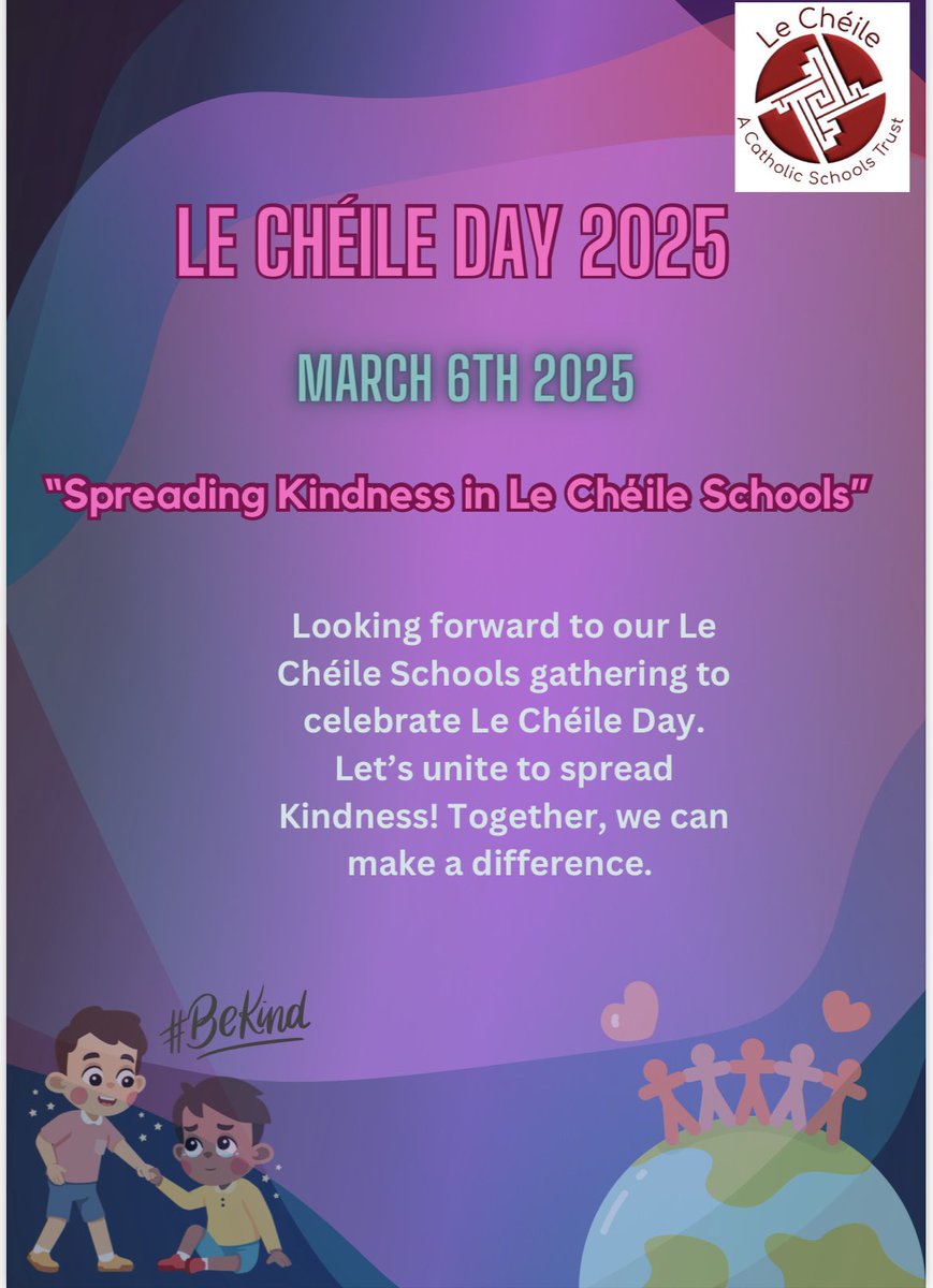 lecheiletrust1's tweet photo. Registration for the lead person for Le Chéile Day has been sent to schools today! Our theme this year is of spreading kindness! The world can never have enough kindness! Looking forward to celebrating with all out schools #gospelvalues #service #givingtoothers https://t.co/q2Zj0yb7nJ