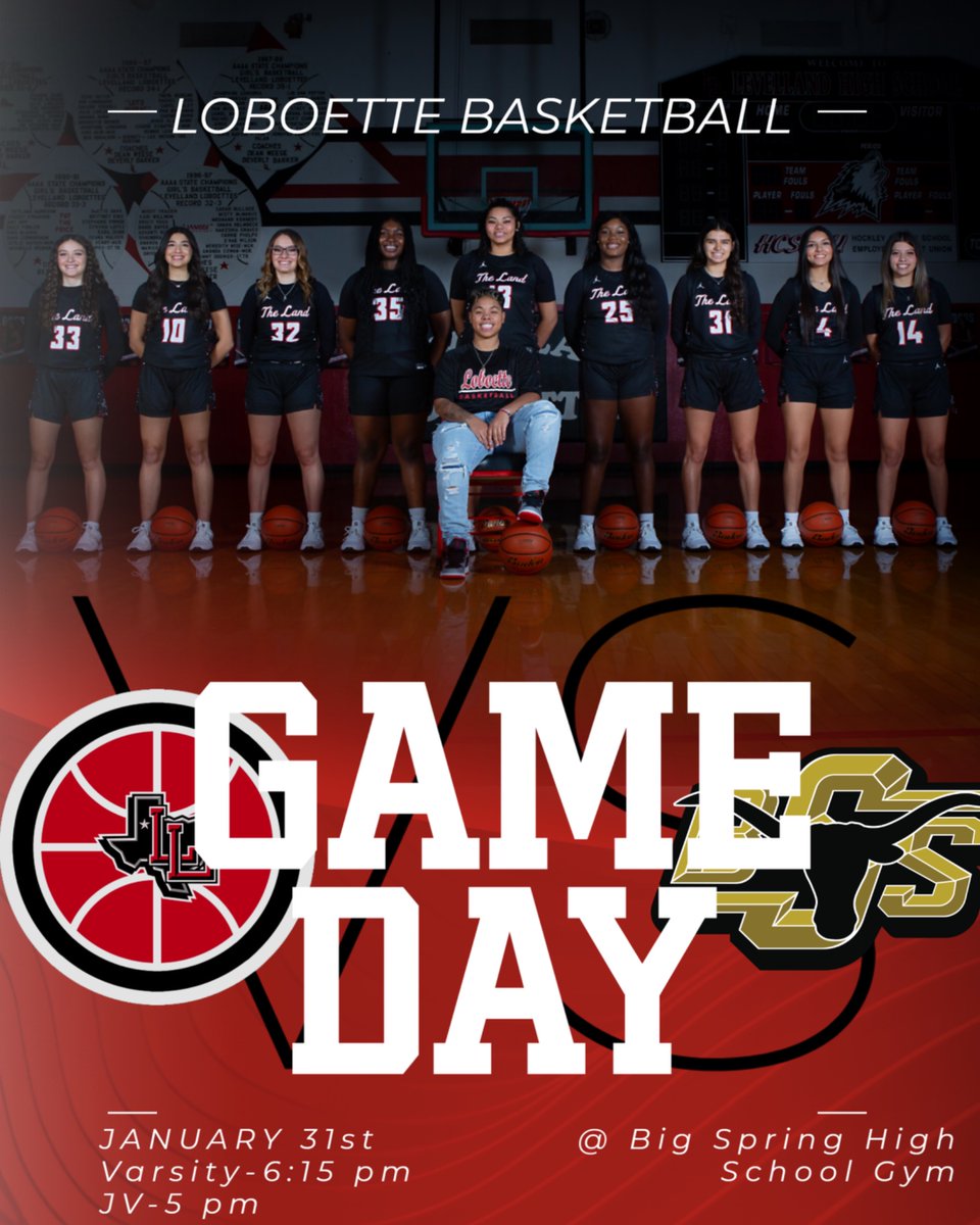 Levelland Loboettes (@lloboettes) on Twitter photo 🚨Game Day!🚨
The Loboettes will travel to Big Spring to take on the Lady Steers tonight!
JV Black & Red - 5PM / Varsity - 6:15PM
🐺🏀
📍Big Spring High School (Big Spring, TX)
<a href="/TXHSGBB/">#TXHSGBB—TXHSGBB.com</a>
@KLVTSPORTS
<a href="/byStephenGarcia/">Stephen Garcia</a>
<a href="/Terrytom77/">Terry's Sports Page</a>
<a href="/LLHS_Athletics/">Levelland Athletics</a>
<a href="/Nick_TXHSGBB/">Nick Alvarado (blue checkmark)</a> 🚨Game Day!🚨
The Loboettes will travel to Big Spring to take on the Lady Steers tonight!
JV Black & Red - 5PM / Varsity - 6:15PM
🐺🏀
📍Big Spring High School (Big Spring, TX)
<a href="/TXHSGBB/">#TXHSGBB—TXHSGBB.com</a>
@KLVTSPORTS
<a href="/byStephenGarcia/">Stephen Garcia</a>
<a href="/Terrytom77/">Terry's Sports Page</a>
<a href="/LLHS_Athletics/">Levelland Athletics</a>
<a href="/Nick_TXHSGBB/">Nick Alvarado (blue checkmark)</a>
