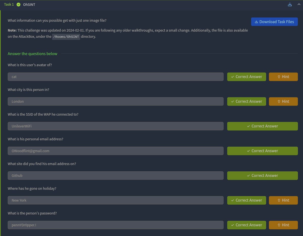 Sarbagya_'s tweet photo. Day 24 of #COESISKnowledgeQuest! Completed "OhSINT" on TryHackMe 🌐🔍

✔️ Extracted key info from an image (SSID, email, location, etc.)
✔️ Enhanced OSINT skills with real-world examples
#30DaysOfLearning #COESIS @coesisnp https://t.co/l726AcEGbF