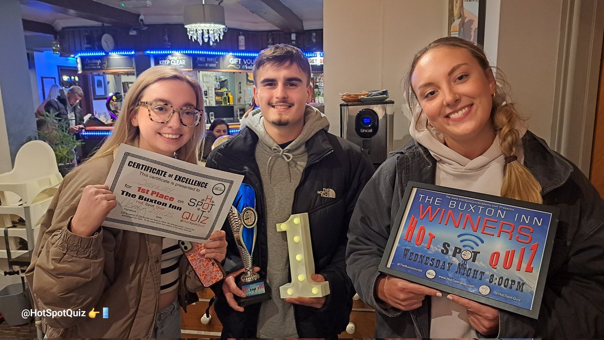 HotSpotQuiz's tweet photo. We had a brilliant night "Up On'th Th'ill" at @TheBuxtonInnSK on Wednesday.
Regular Quizmaster "Jumpin @QMJackWilliams" wasn't able to host that night so I stepped into his awesome and now well established shoes covering the night for him.
It was the same @SpeedQuizzing Powered @HotSpotQuiz everyone knows and loves, totally FREE to PLAY and loads of Fabulous Fun!

The Winners on the night were...

1st - DEEENNEEEY 
2nd - Which One's Cleg 
3rd - Hammond You Idiot 
4th - Gregory Street Gang
5th - Quiz On Yer Face 
6th - The Bale Birds
7th - Press 1 For Thunder
8th - Simple Minds
9th - Lyncs 
10th - Bar Bitches 
11th - Miss Fits 
12th - Norfolk N Chance 
13th - The Hill Huggers
14th - Frightening Pikes
15th - Dave's Fan Club
16th - The Quiz OG
Last - The White Hart Warries

Sadly no one the on the Big Board Game otherwise known as Play Your Cards Right, so there will be a tasty £130 Up For Grabs next week when Jack returns 🤩👌

A Big Thanks to everyone who played along with me. I hope you enjoyed it and I hope to see you again soon 🙏🏻

The Hot Spot Quiz - Often Copied - Never Bettered!

#HotSpotQuiz #SpeedQuizzing #SpeedQuiz #TheBuxton #GeeCross #Hyde #Stockport #MidwifeCrisisCard #MidLifeCrisis #DoubleBubble #GottaBeInItToWinIt