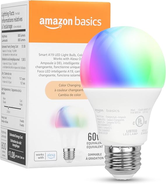 semmedianinja's tweet image. Amazon Basics Smart A19 LED Light Bulb, Color Changing, 9W (60W Equivalent), 800LM, Works with Alexa Only (Select Accounts Use Code: BULB1 for additional discount) #ad #amzon #smartbulb #lightbulb #sale 

amzn.to/4hunE2S