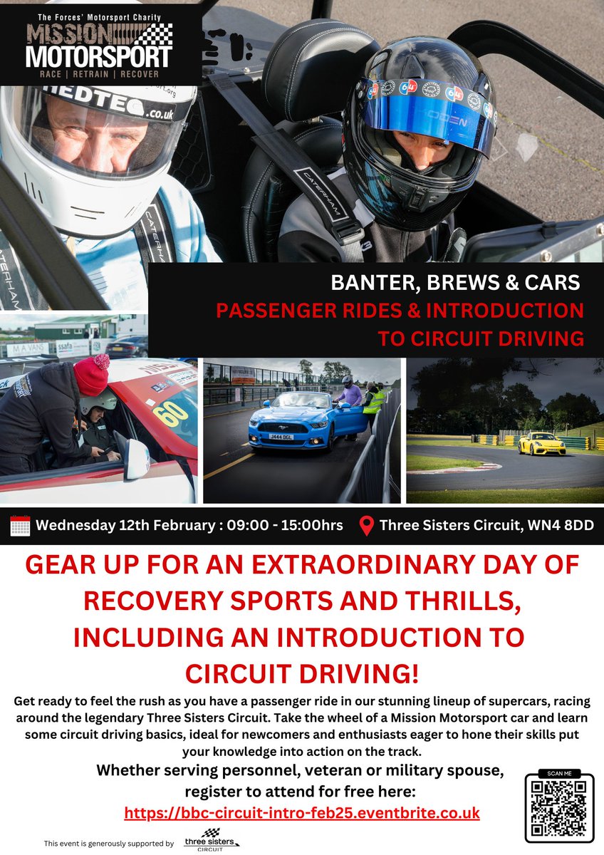 Missionmotorspt's tweet photo. 🅱🅰🅽🆃🅴🆁, 🅱🆁🅴🆆🆂 & 🅲🅰🆁🆂- Passenger Rides & Circuit Driving
📅Wednesday 12th February
📍 @3SistersRace
If you’re a member of the #ForcesCommunity, get ready for another adrenaline-fuelled day of recovery sport & learn about circuit driving!
🔗https://t.co/aCanBR6r8x https://t.co/iubSJEqWYD