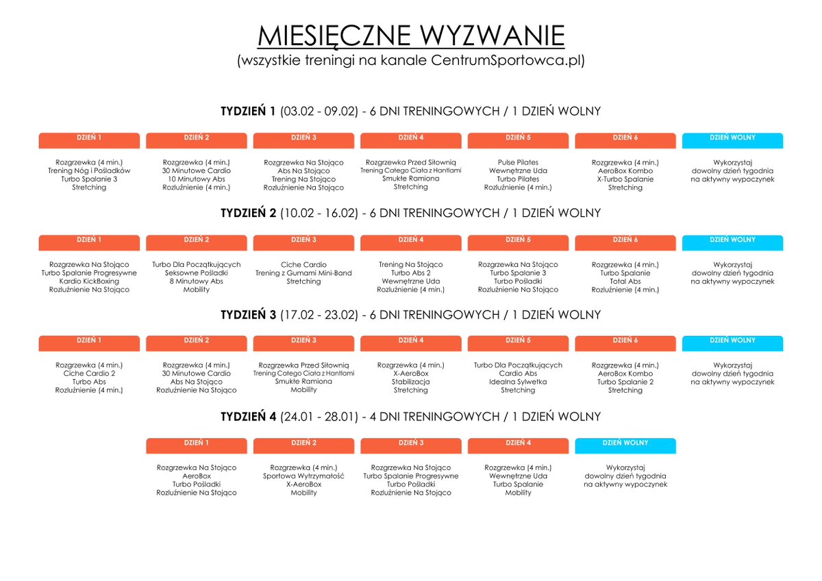 PLAN TRENINGOWY NA LUTY

Wszystkie treningi oczywiście znajdziecie na kanale YT CentrumSportowca.pl ▶️

#trening #luty #luty2025 #plantreningowy #wyzwanie #challenge #treningionline