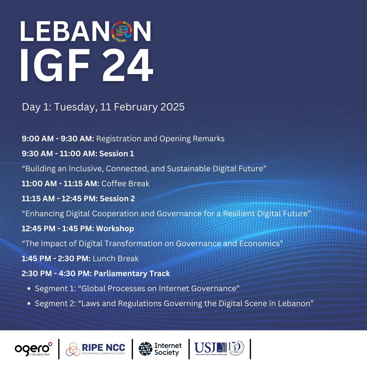 Updated program for the hybrid meeting of LIGF2024.
To join us Register at igflebanon.org/registration/
#lebanon #intgovforum #IGFLebanon #ligf2024
