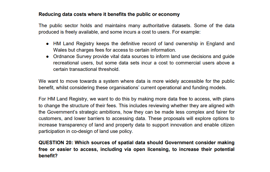 owenboswarva's tweet photo. There's an opportunity here to lobby for more open licensing of spatial data infrastructure – though, based on the framing, Government still wants us to think similar benefits can be realised by just making data free to access.
#landuse #plantech #proptech #geospatial #opendata https://t.co/SmOWyPIgO0