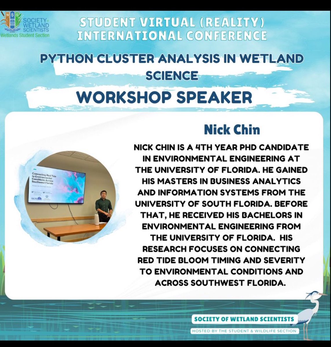 Nick Chin from <a href="/ufWetland/">UF Howard T. Odum Center for Wetlands</a> will be giving a workshop about cluster analysis in python 🐍 on Saturday , February 1st at 3:30pm EST 🌏 

<a href="/StudentsofSWS/">Students of SWS</a>