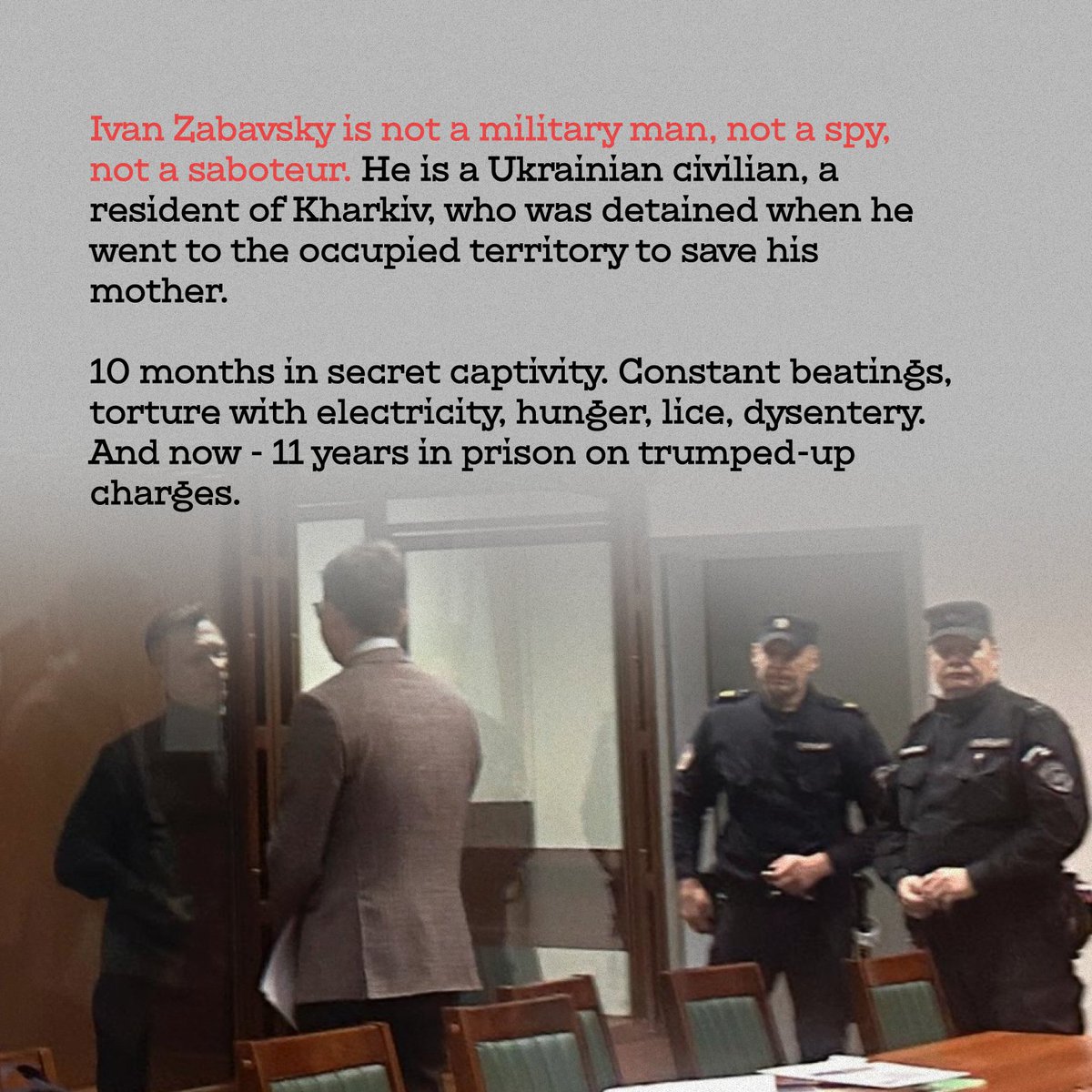 This is not a mere "court ruling"—it is yet another Russian war crime. The abduction of civilians, brutal torture, and sham trials are hallmarks of Russian terror that must not go unpunished.

Share this story—Ukrainian civilians in captivity must not be forgotten!