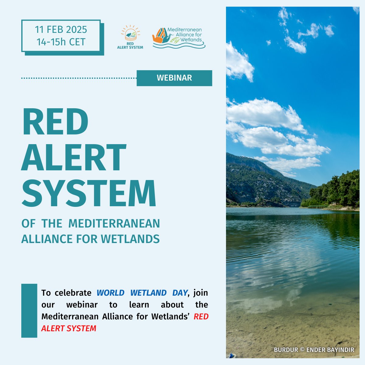 To celebrate #WorldWetlandsDay, we will be hosting a webinar to introduce our Red Alert System.

📅 11 Feb, 14-15 (CET)
Register 👉 tinyurl.com/55e956kz

Curious about the Red Alert System?
Know of threatened wetlands in the Med?
Join our webinar to learn more and take action!