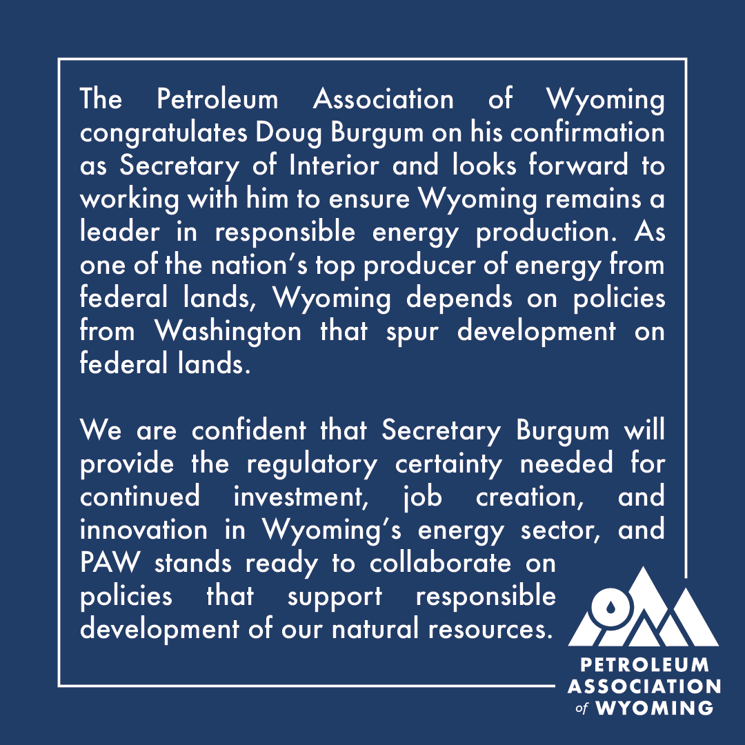 Our statement on the confirmation of <a href="/DougBurgum/">Doug Burgum</a> as Interior Secretary.
