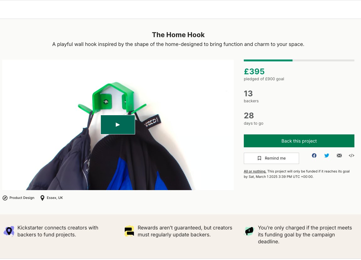 It's now been 24 hours since the launch of the HomeHook on Kickstarter and I'm very pleased with how it's gone.

I want to thank everyone who's supported me. <a href="/Kickstarter/">Kickstarter</a> #HomeDesign

Let's keep this momentum! If you'd like to support it, the links below🔥
kickstarter.com/projects/callu…