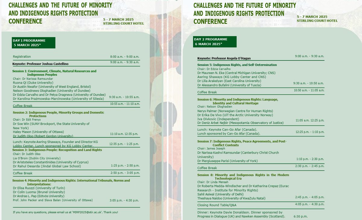 Join us <a href="/StirUni/">University of Stirling</a>  for an insightful discussion of #Minority &amp; #Indigenous #Rights at our upcoming conference from March 5-7. We are thrilled to announce our distinguished keynote speakers <a href="/JoshCastellino/">Joshua Castellino</a>  <a href="/MRG/">Matando Robôs Gigantes</a>  &amp; <a href="/angelao44/">Angela O'Hagan</a> <a href="/ScotHumanRights/">Scottish Human Rights Commission</a> 
Register at lnkd.in/esdm9qnP