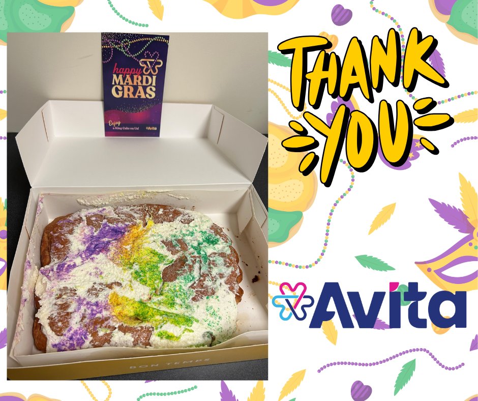 What a sweet surprise! A huge shoutout to our pharmacy partner <a href="/AvitaPharmacy/">Avita Pharmacy</a>, for the delicious King Cake. We appreciate you thinking of us—merci beaucoup for all you do!