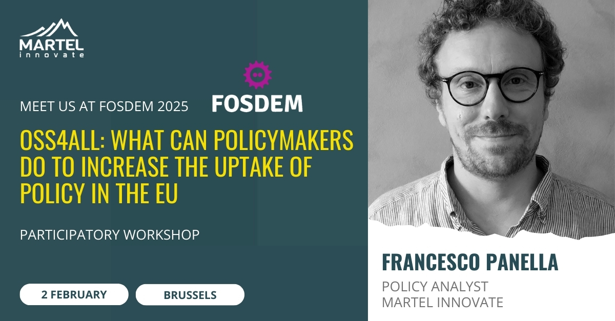 💡Martel Innovate and @FrancescoPanella are travelling to Brussels at FOSDEM. He
will be talking about Open Source In The European Legislative Landscape! 
☝️If you wish to understand what we do at #MartelInnovate, please check our website here: martel-innovate.com