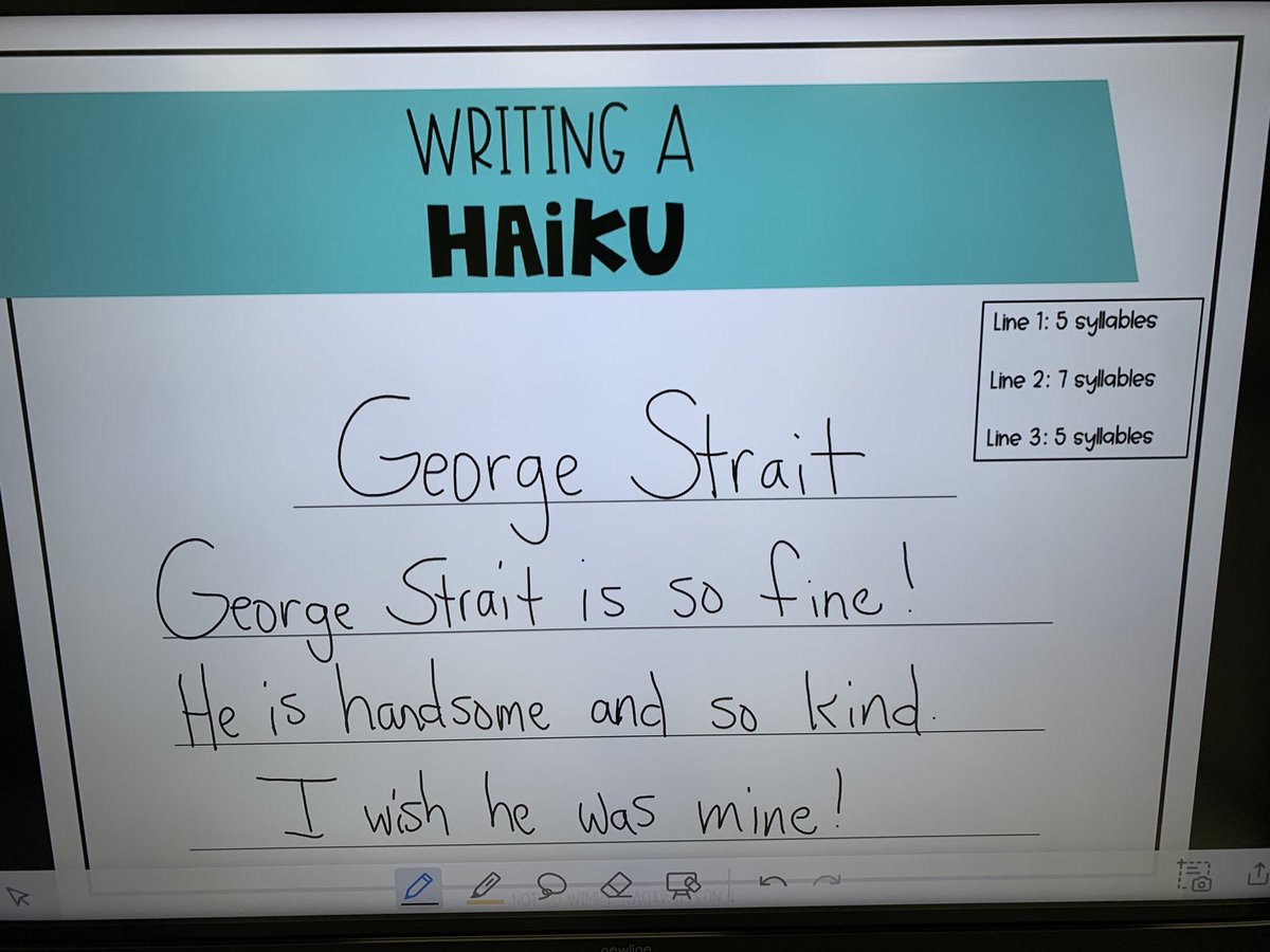 When you’re passionate about a certain person, you incorporate him into your poetry lesson! I loved teaching my third graders how to write a haiku poem! I knew exactly who I would pick as my topic! What do you think? <a href="/GeorgeStrait/">George Strait</a> #RobinsonISD <a href="/ElemRob/">Robinson Elementary</a> <a href="/Turmantweets/">Memie McKethan</a>