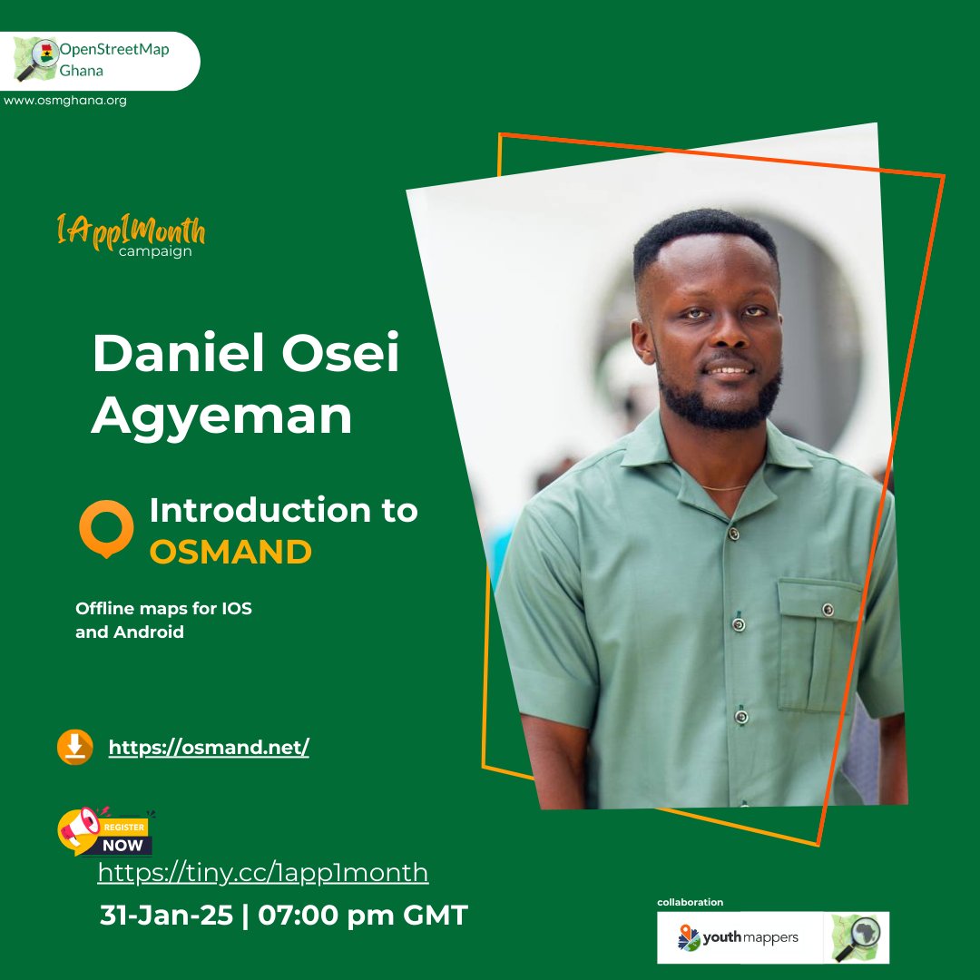 OSMGhana's tweet photo. @Qwajo_king 📱🗺️ Join Our #1App1Month Training TODAY! 🗺️📱

We’re diving into @osmandapp  open-source mobile app for mapping &amp; navigating offline! 🚀

🔹 Trainer: @Qwajo_king
🔹 Date: Today!
🔗 Register now! : https://t.co/tE2JYMn9rH
#OSMGhana #OpenStreetMap #MobileMapping #VolunteerMapping https://t.co/xidHvTHZPt