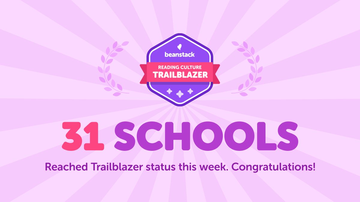 📚🎉 Congrats to the 31 schools that reached 75% participation in Beanstack this week, achieving Reading Culture Trailblazer status!  Keep up the good work and #KeepReading
For the full list, visit: landing.beanstack.com/reading-cultur…