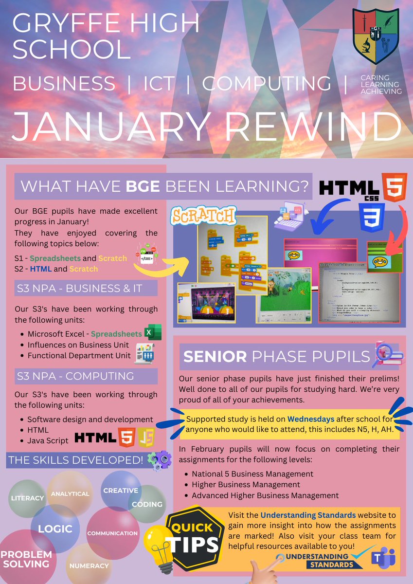 Here is our <a href="/GryffeHighSch/">Gryffe High School</a> Business, ICT and Computing January Rewind! Click below to discover what our pupils have been up to! You can also find top study tips! #Caring #Learning #Achieving #RenfrewshireCouncil