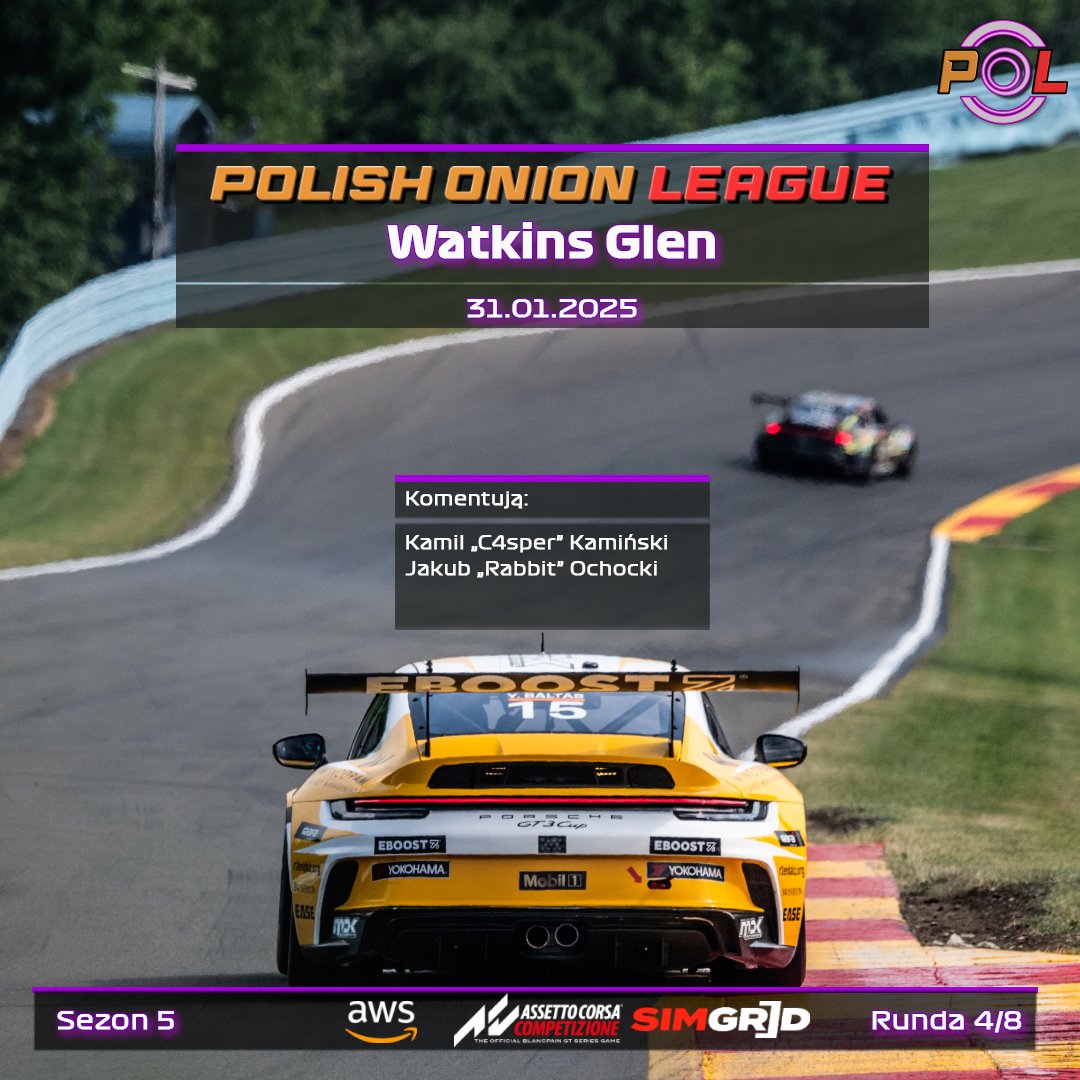 c4spertv's tweet photo. Zapraszamy na półmetek 5.sezonu Polish Onion League
Dzisiaj kierowcy będą ścigać się na torze @WGI 
Transmisję poprowadzę wraz z @rabbit990110  
Start: 20.00 link w komentarzu
#assettocorsacompetizione #acc #watkinsgleninternational #esports #simracing #commentary #komentarz #yt https://t.co/i7oRzopww9
