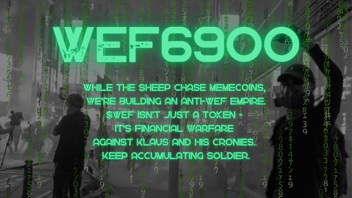 <a href="/CryptoWendyO/">Wendy O</a> ⭐️⭐️⭐️⭐️⭐️
$WEF - Community driven cryptocurrency on solana

"You´ll own nothing and you´ll be happy?"
🌐 Find everything here: wef6900.com
⭐️⭐️⭐️⭐️⭐️

✅ AI Agent - cult6900 - TopHat
✅ Unique narrative
✅ CTO - Community takeover
✅ Highly motivated community
✅