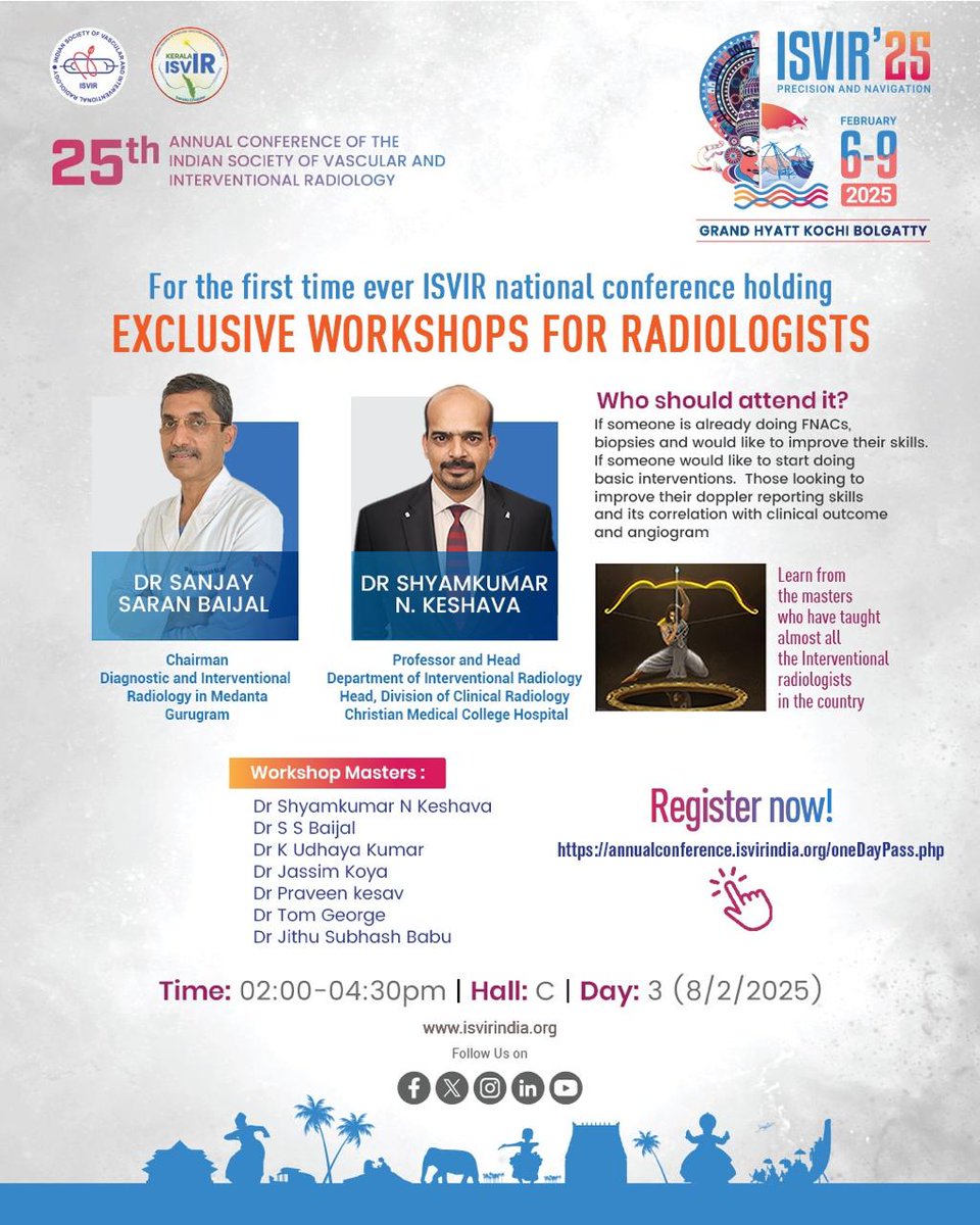 Ready to level up your skills? Whether you're performing FNACs, biopsies, or aiming to master basic interventions and Doppler reporting, this workshop is designed for you.

Visit our website  :  isvirindia.org/ISVIR2025