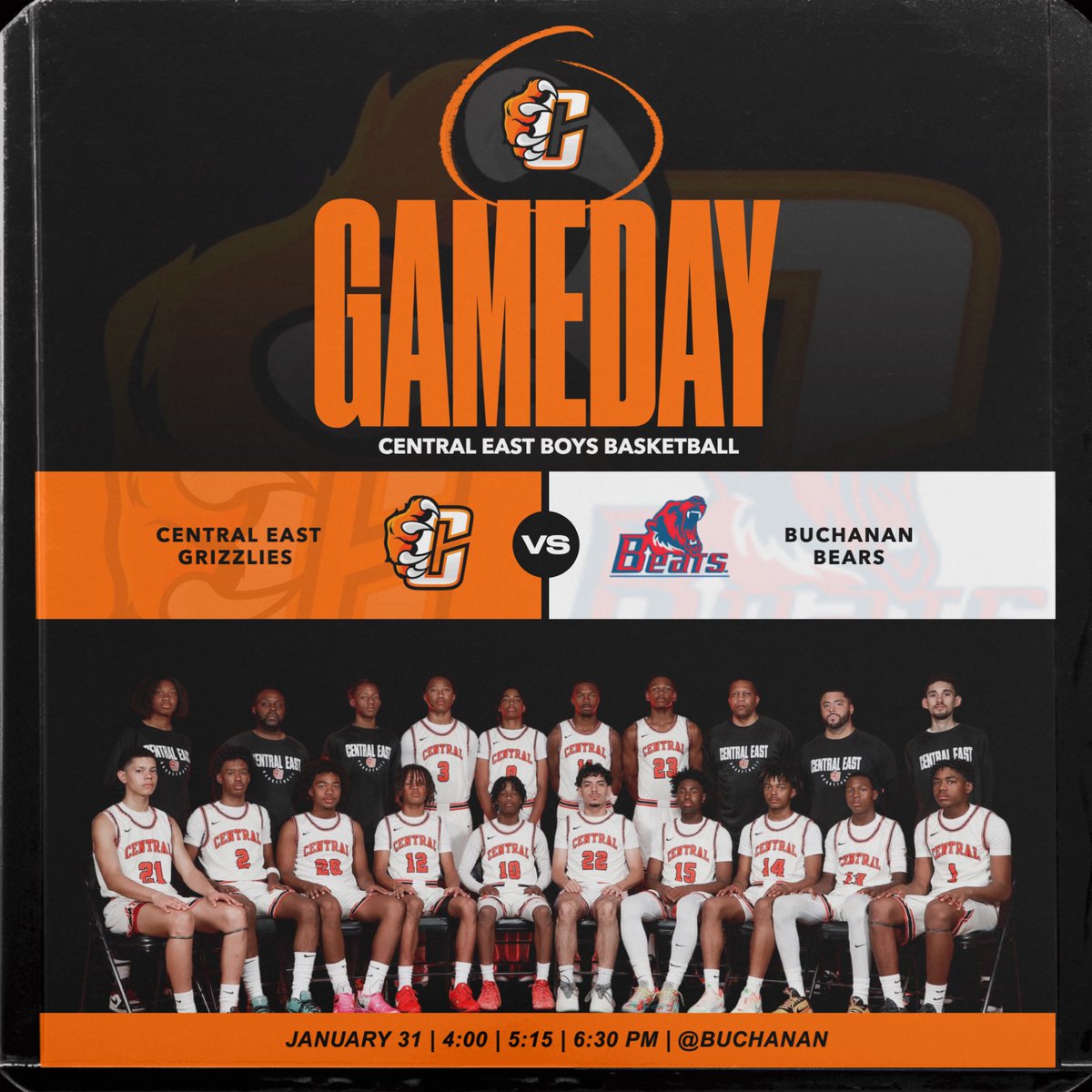 Central East Boys Basketball (@grizzlies_hoops) on Twitter photo ๐จGame Day!๐จ
Rematch tonight of what was a great first league match up with The Grizzlies Vs The Bears! A lot of energy in the air tonight! See you guys at 6:30 @ Buchanan๐ฅ๐
TRAC Game: 7๏ธโฃ
๐: Buchanan
๐: Buchanan HS
๐
: January 31, 2025
๐๏ธ: GoFan
โฐ: 4:00 | 5:15 | 6:30 PM ๐จGame Day!๐จ
Rematch tonight of what was a great first league match up with The Grizzlies Vs The Bears! A lot of energy in the air tonight! See you guys at 6:30 @ Buchanan๐ฅ๐
TRAC Game: 7๏ธโฃ
๐: Buchanan
๐: Buchanan HS
๐
: January 31, 2025
๐๏ธ: GoFan
โฐ: 4:00 | 5:15 | 6:30 PM