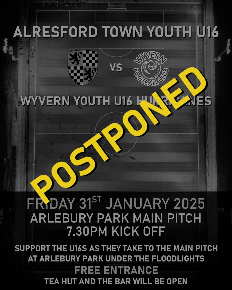 Unfortunately tonight's U16s game under the Arlebury Park floodnights has had to be postponed due to a waterlogged pitch. We're looking to reschedule for March. Apologies!