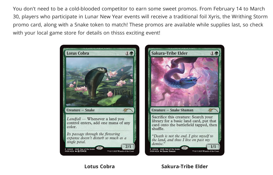 fireshoes's tweet photo. Earn Sssweet Year of the Snake Promos at Your Local Game Store #mtg

https://t.co/WyUNhpAtUB https://t.co/b2hKZ2900q