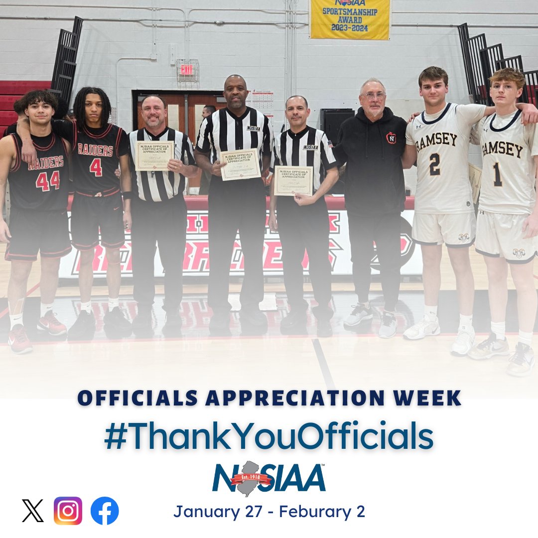NJSIAA's tweet photo. Officials Appreciation Week is not over yet, and it’s never too late to show your gratitude to the officials who bring their A-game every week. Don’t forget to tag us in your appreciation efforts!
#ThankYouOfficials #OfficialsAppreciationWeek #NJSIAA https://t.co/MQKOoRehS7