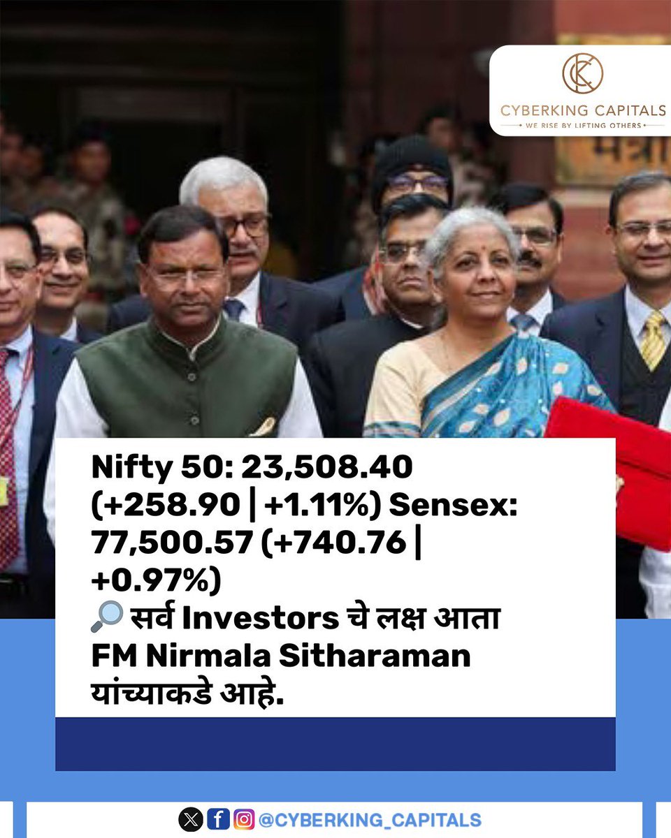 cyberkingck's tweet photo. Pre Budget Rally!! Budget 2025 च्या expectations वर Market Bullish असल्यामुळे Market 
मधे Rally पाहायला मिळाली 
#stockmarket #stockmarketindia #cyberkingcapital #intradaytrading #stocktrading https://t.co/TTa9KIlo2l