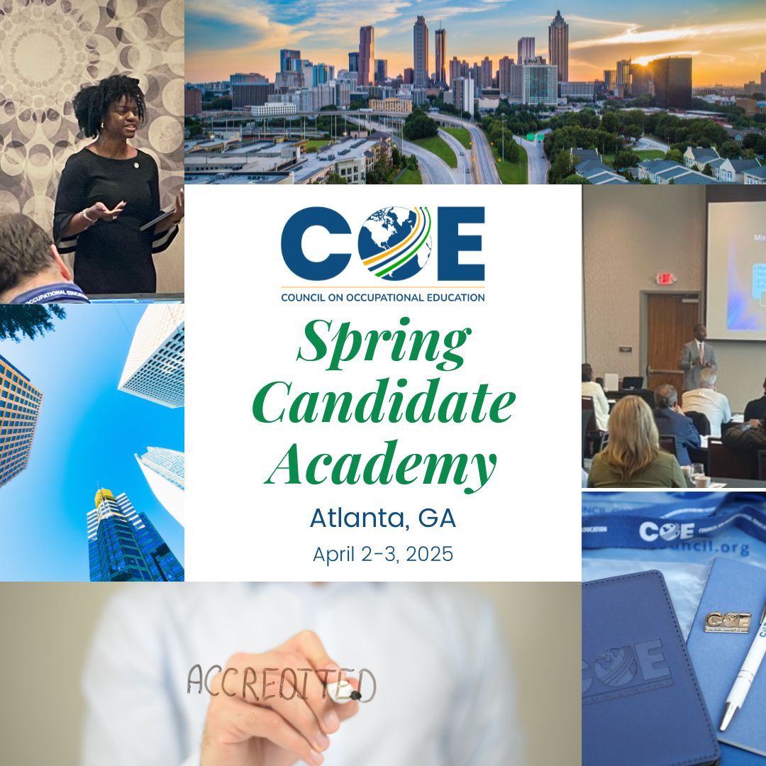 Is your institution interested in becoming accredited?

Unlock the path to excellence this Spring! Join our Spring Candidate Academy for an in-depth journey into accreditation. Don't miss out! April 2-3, in Atlanta, GA.
eventsquid.com/event/27185