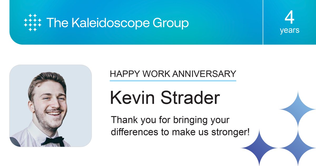 As one of our Client Services Managers, Kevin Strader tailors our consulting projects to meet clients' unique needs, maximizing impact. Today, we celebrate four years with <a href="/KGdiversity/">Kaleidoscope Group</a>! 

Thanks for everything you do. Happy four years! 

#diversity #inclusion