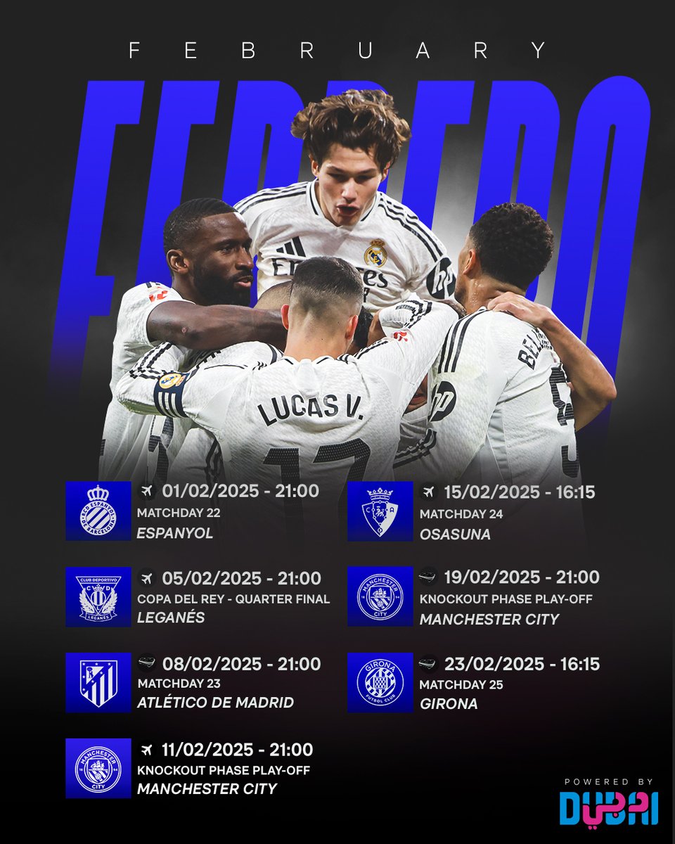 realmadriden's tweet photo. ⏩📅 Madridistas, here’s our February calendar!
@visitdubai https://t.co/WR9eS5LWPI
