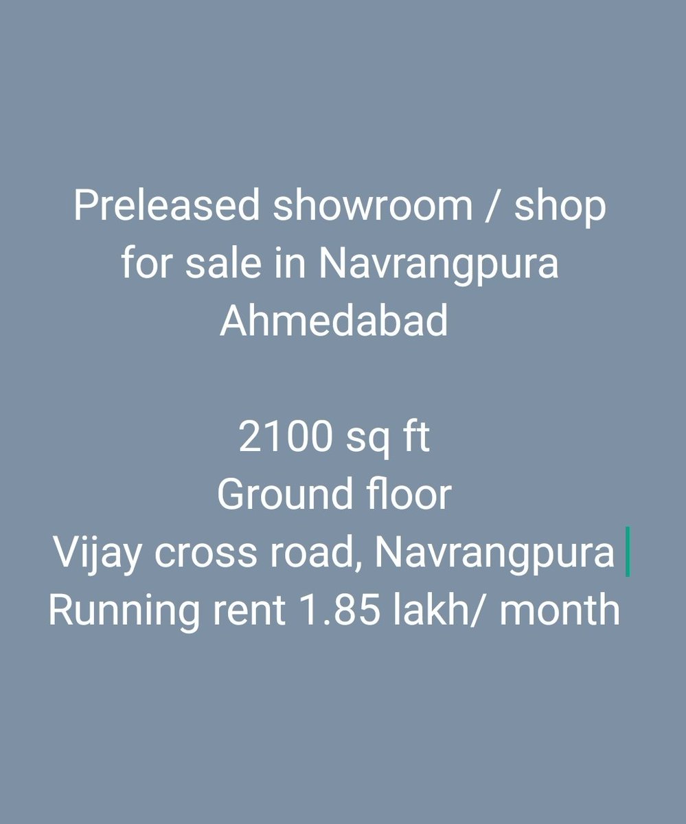 KenilsProperty's tweet photo. Preleased showroom / shop for sale in Navrangpura Ahmedabad 

2100 sq ft 
Ground floor 
Vijay cross road, Navrangpura 

Running rent 1.85 lakh/ month

#Ahmedabad https://t.co/P9dVWs3b8b
