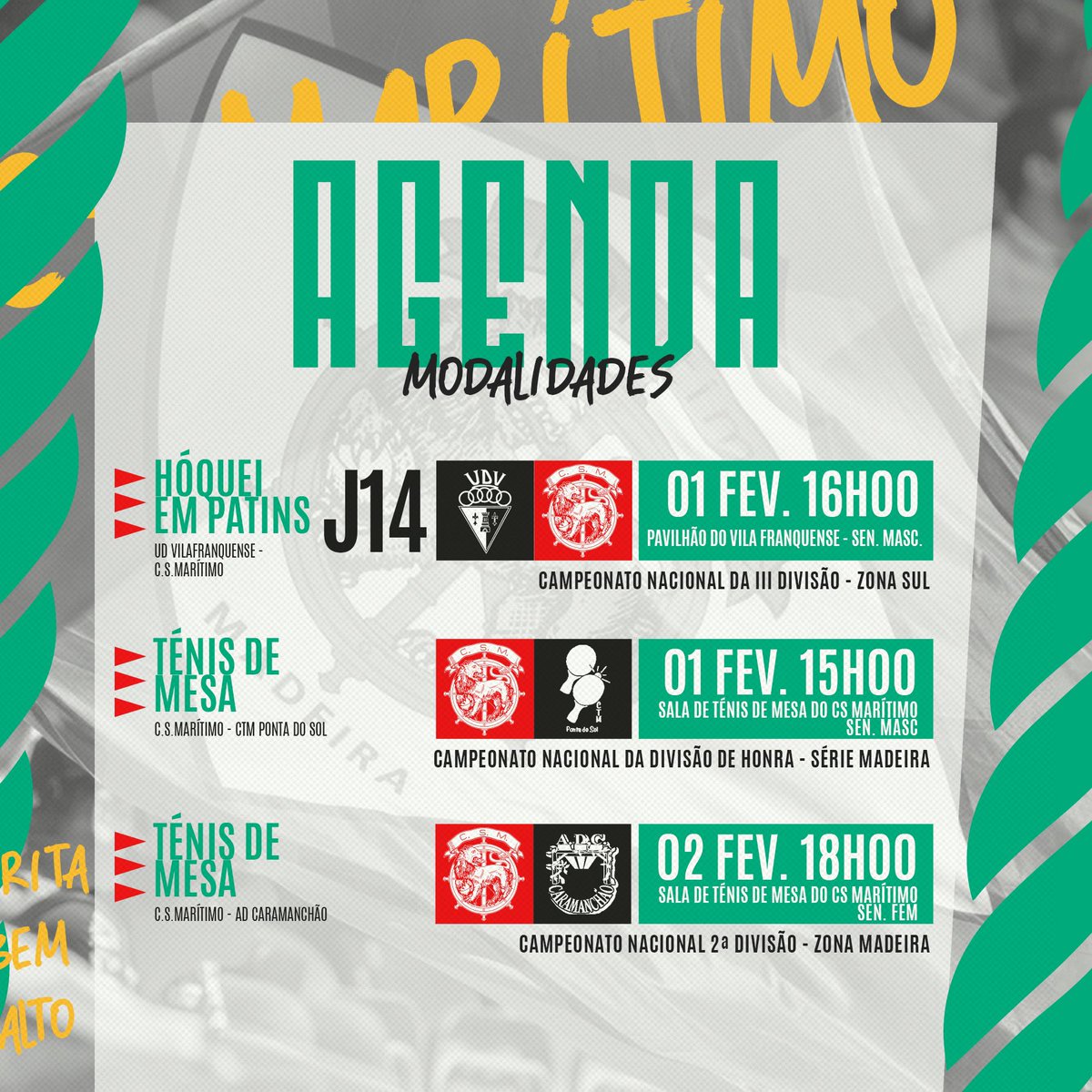 MaritimoMadeira's tweet photo. 📝 A agenda das #ModalidadesCSM 🟢🔴
👉 𝗖𝗼𝗺𝗽𝗲𝘁𝗶çã𝗼 𝗡𝗮𝗰𝗶𝗼𝗻𝗮𝗹 https://t.co/EQtx0bshL6