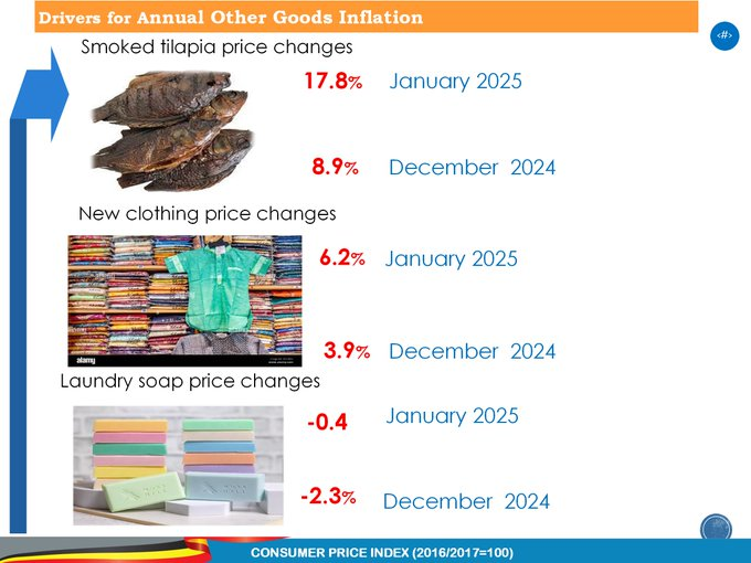 sabasabuzi's tweet photo. #InflationJan25 Annual Passenger transport services Inflation is recorded at 2.1% from 2.0% of December 2024. Hotel and lodging accommodation services inflation increased to 8.0% from 7.3% registered in December 2024. Smoked tilapia inflation is at 17.8% from 8.9% of December. https://t.co/2wy3zuk1QL
