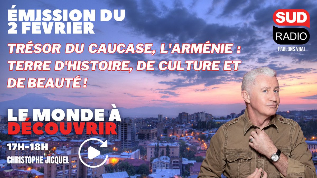 SudRadio's tweet photo. 🔄 Retrouvez en replay "Le monde à découvrir", l'émission de Christophe Jicquel consacrée à l'Arménie, une terre d'histoire, de culture et de beauté !

➡️ https://t.co/eeV8J0pcFi https://t.co/UJarTdLb87