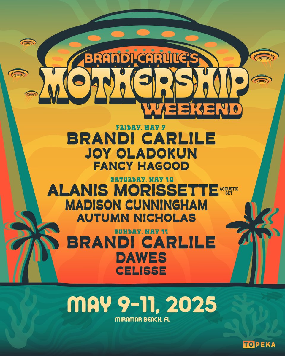 The band and I head to Brandi Carlile’s Mothership Weekend this May. Gonna have to remember how to be a person on the beach. 
 A beautiful bill of friends and legends 🤍
Tix: tixr.com/groups/brandiv…