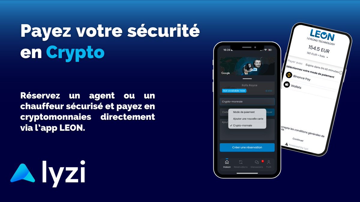 🔐 Pay for your security in crypto Leon, the platform connecting users with  VTC drivers (former military & legionnaires) and private security agents,  now accepts crypto payments via Lyzi ! 👊 Book