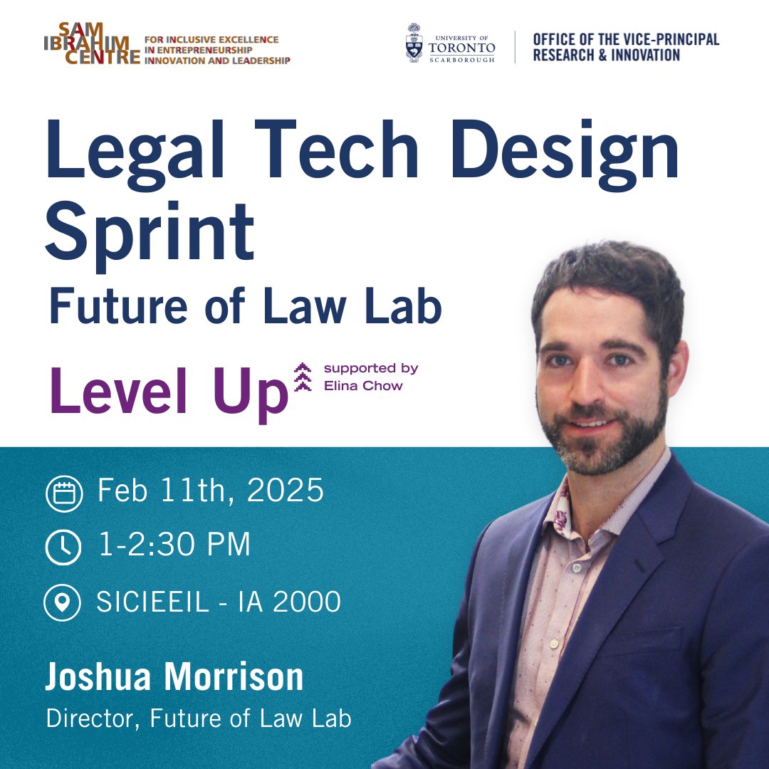 Join us for a hands-on Legal Tech Design Sprint Workshop with Josh Morrison from <a href="/FutureofLawLab/">Future of Law Lab</a>  where we’ll tackle your startup's legal challenges with creativity and collaboration! 💡🤝

Register here: lu.ma/c9dir2uv

#Legal #Startup #UTSC #SICIEEIL