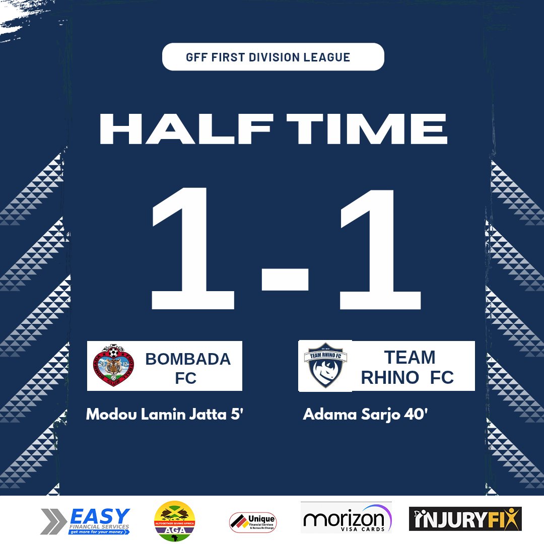 ⏰ Half-time at Boxbaa Mini Stadium

Adama Sarjo’s 40th-minute goal brings us level after Bombada FC’s early lead. The boys remain focused for a strong second half.

Bombada FC 1-1 Team Rhino FC

#TeamRhino | #LeadingTheCharge