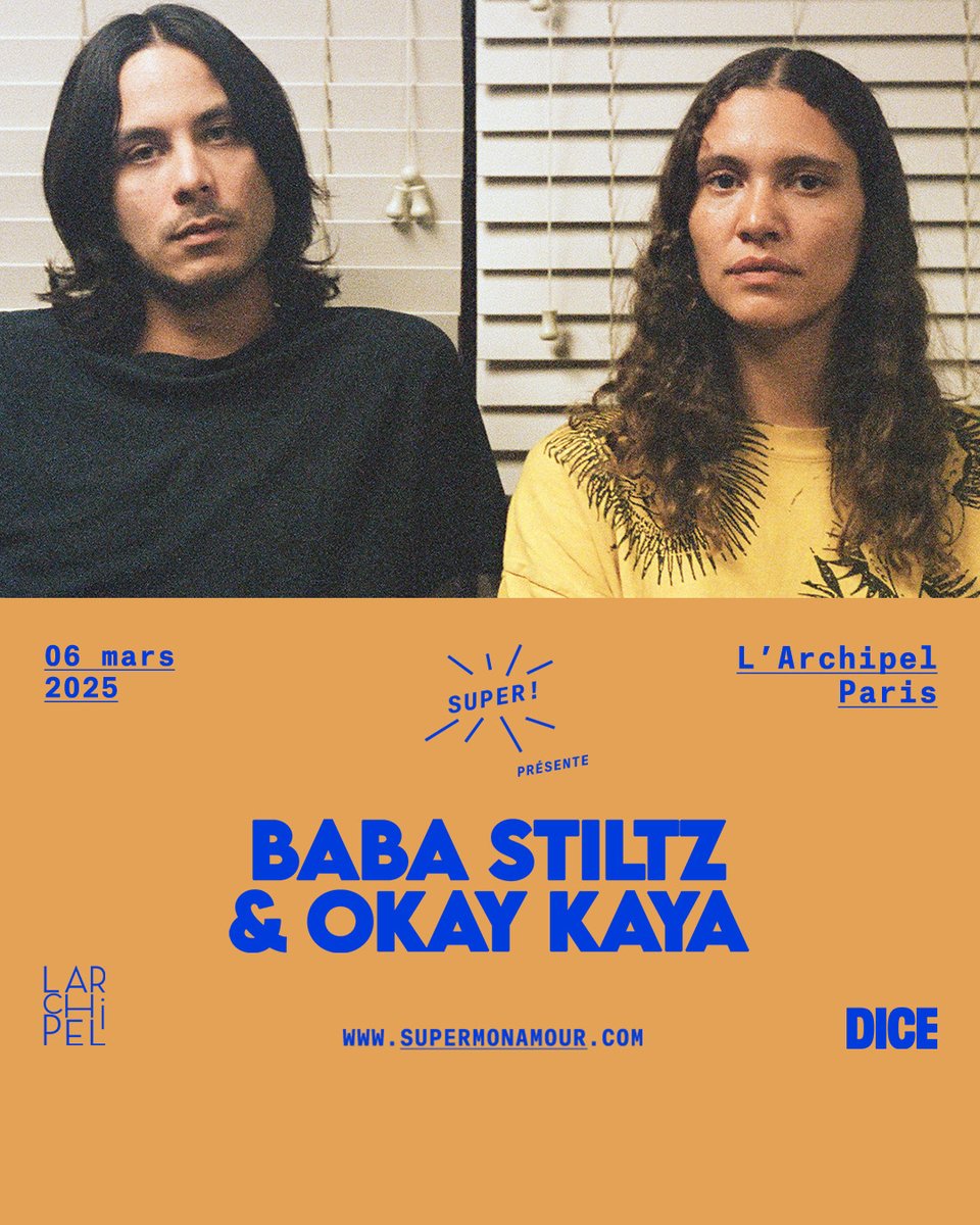 [annonce concert]
🗓️ OKAY KAYA &amp; BABA STILTZ le 06/03/25
🎟️33€ (Mise en vente le 03/02 à 12h)
🎼Rock Indé
ℹ️ larchipel.net/spectacle/okay…
Kaya Wilkins est née dans le New Jersey, d’une mère norvégienne et d’un père américain. C’est aux abords d’Oslo, à Nesoddtangen, qu’elle grandit.