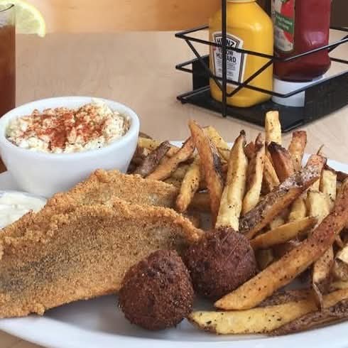 Hey!!! Today is CATFISH FRYDAY!!! 
We’re serving up two catfish filets fried or blackened, hush puppies, coleslaw and hand cut fries. We just made deciding what’s for lunch easy!
Come and get it!!