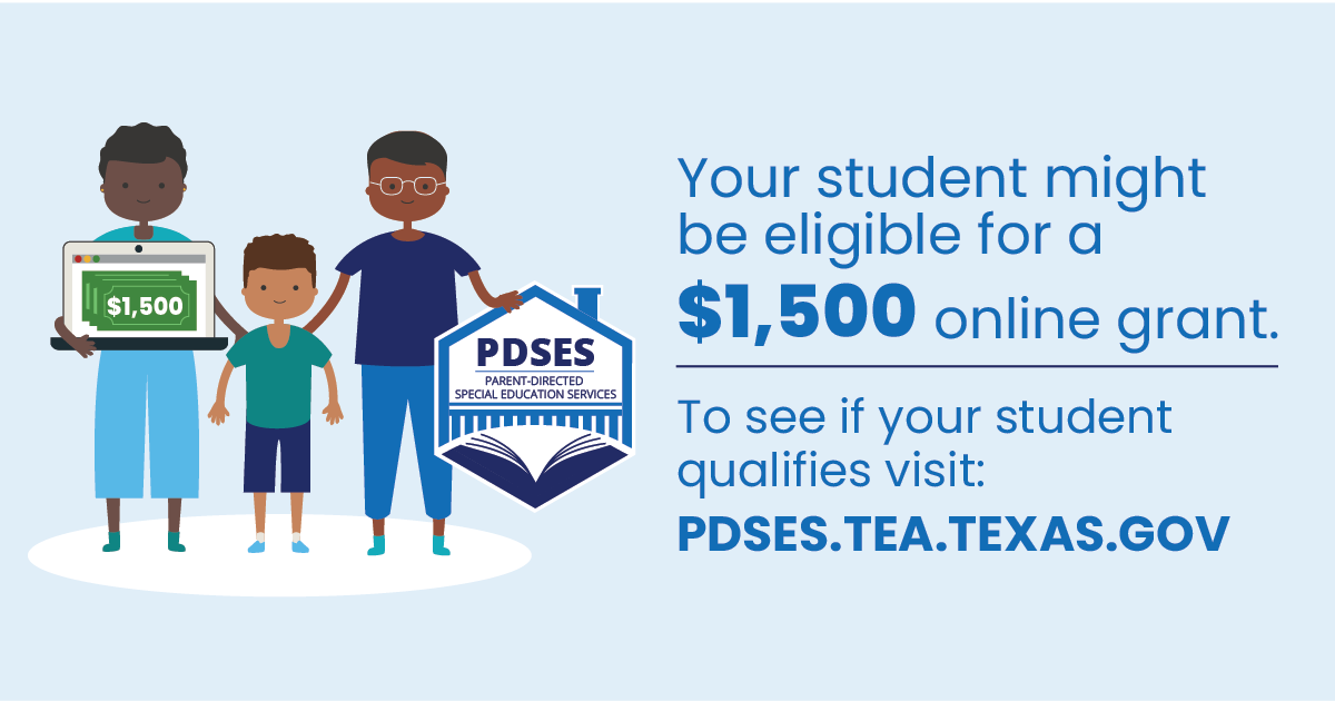 The PDSES application window is open! Parent-Directed Special Education Services (PDSES) provides a $1,500 one-time online grant to parents of students who are both enrolled in a TX public school and receive special education services. Learn more here: bit.ly/4igeYhD