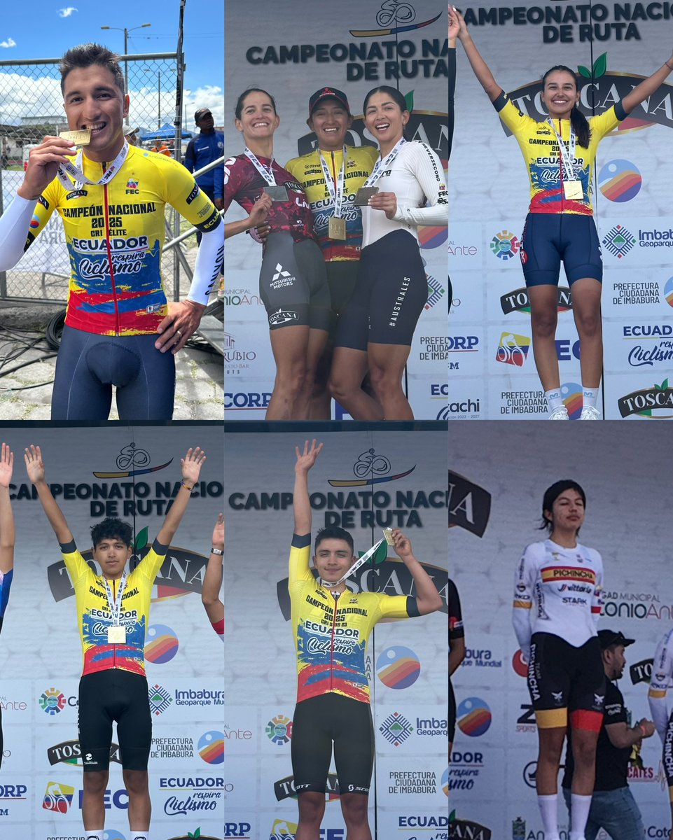 Estos fueron los 6 campeones nacionales de CRONO 🔥🇪🇨

Juvenil Dam: Gabriel Herrera

Juvenil Hom: Pamela Torres 

Sub 23 Dam: Natalia Vázquez 

Sub 23 Hom: Kevin Navas 

Élite Dam: Myriam Núñez 

Élite Hom: Jefferson Cepeda 

Tremendo día de ciclismo ❤️